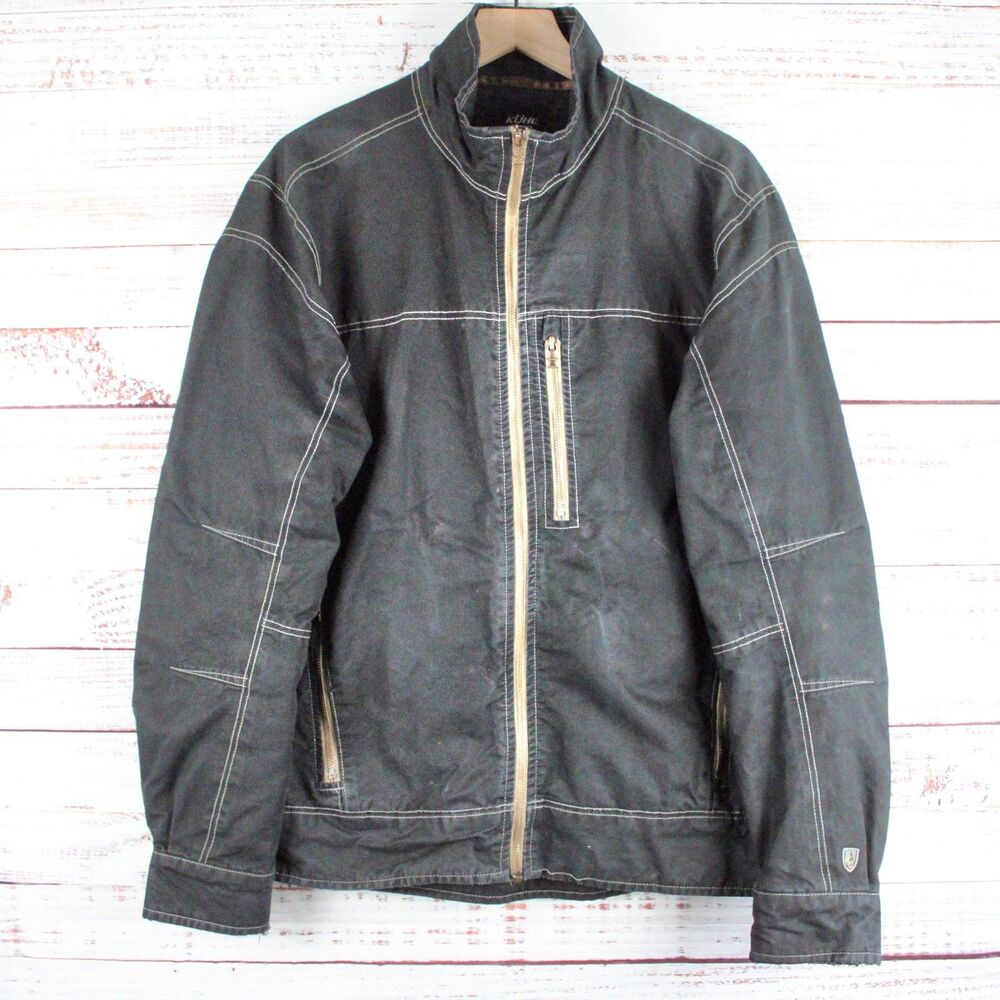 Kuhl Burr Jacket Mens L Black Distress 2000s Vintage Dye Patina Outdoor Workwear